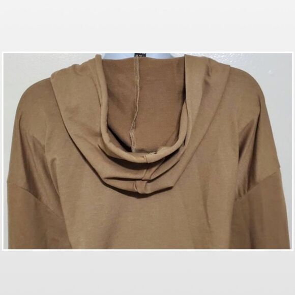 Large Tan Cropped Long Sleeve Hoodie Zip Up Top - Picture 7 of 11